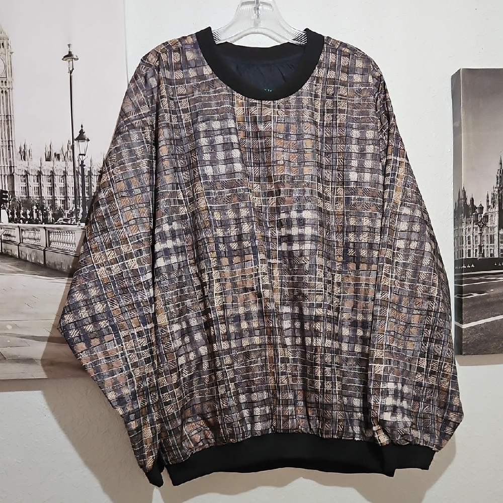 Black and Brown Lightweight Shirt Jacket with Geometric Pattern